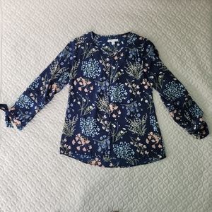 Blue Long Sleeve Floral Blouse Sz. S Westport 1962
